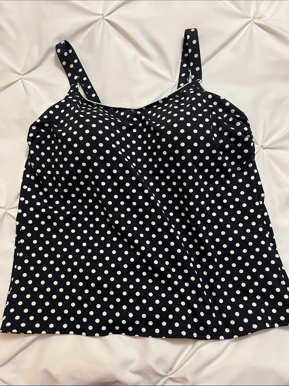 Lands End Black/White Polka Dot Tankini Top sz 16